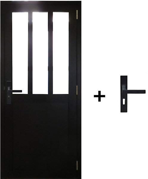Bloc Porte Atelier Noir H204 X L73 Cm Poussant Gauchecôte Tableau,poignee Gd Menuiseries