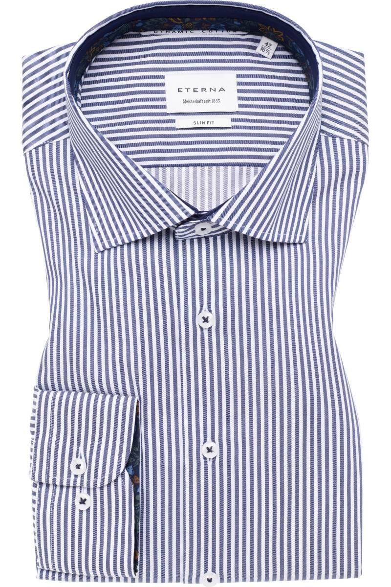 ETERNA Slim Fit Dynamic Cotton Hemd marine, Gestreift (extra langer Arm)