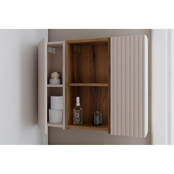 Meuble de rangement salle de bain VANO 57 cm chene suspendu avec 2 niches