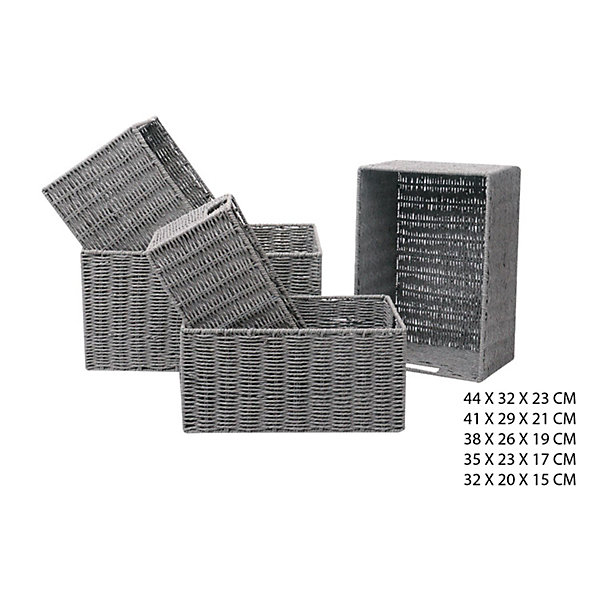 Lot de 5 paniers haut empilables en Métal et papier
