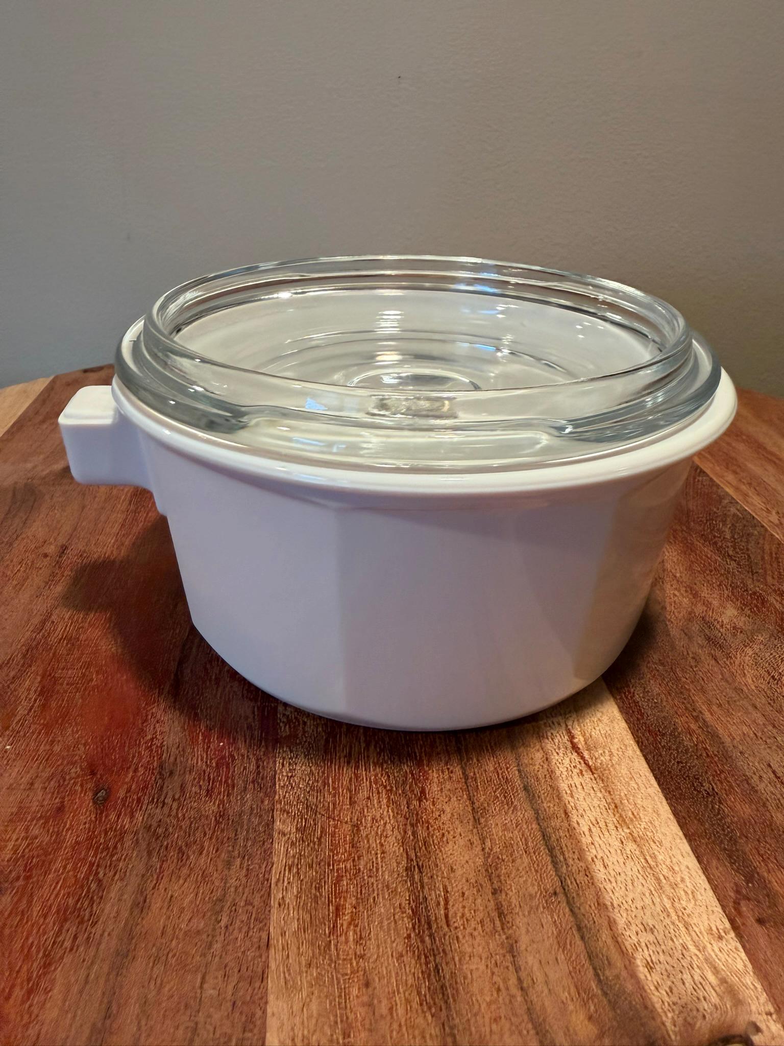 Princess House Nouveau 1 Quart Casserole Dish Saucepan with Glass Lid White Ceramic France