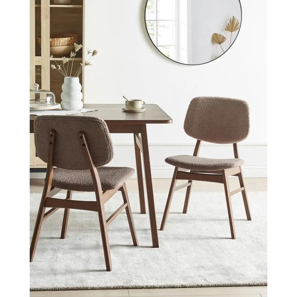 ELAINE - Eetkamerstoel set van 2 - Taupe - Donker hout/Boucl&eacute;