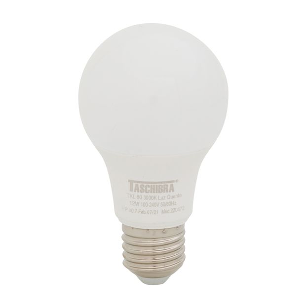 LÂMPADA LED BULBO A60 E27 12W 3000K 127 220V LUZ AMARELA TASCHIBRA