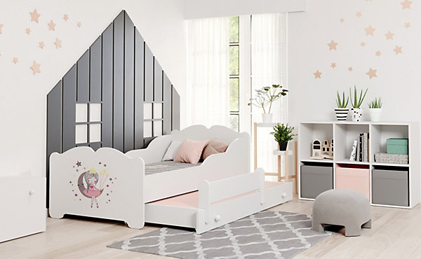 Lit gigogne blanc ARMONA - Princesse et lune - 2 x 160 cm x 80 cm