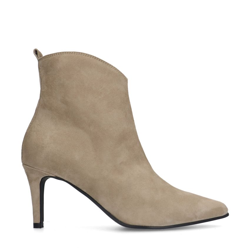Manfield Beige suède enkellaarsjes met hak