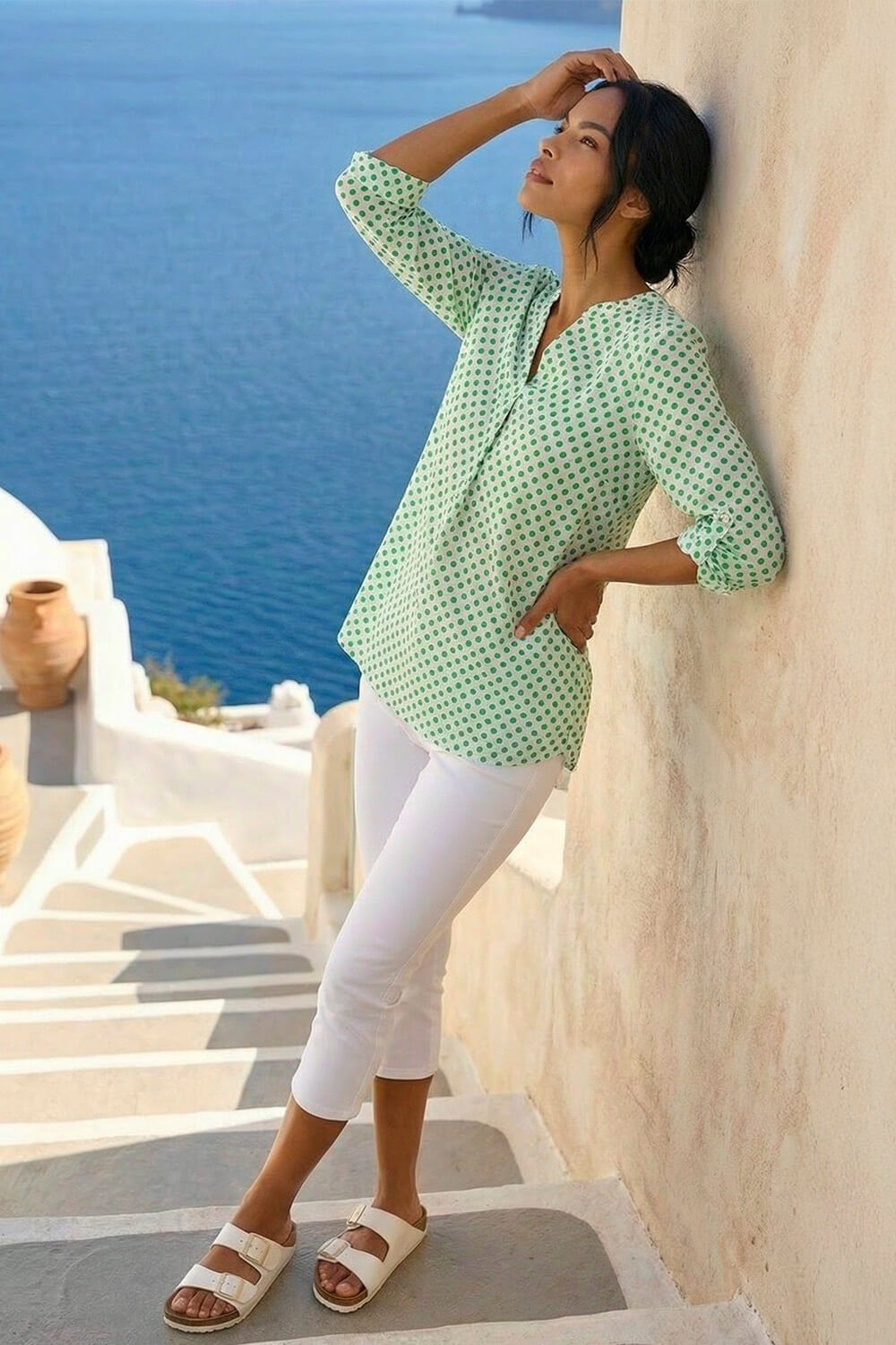 Roman Spot Print Woven Top