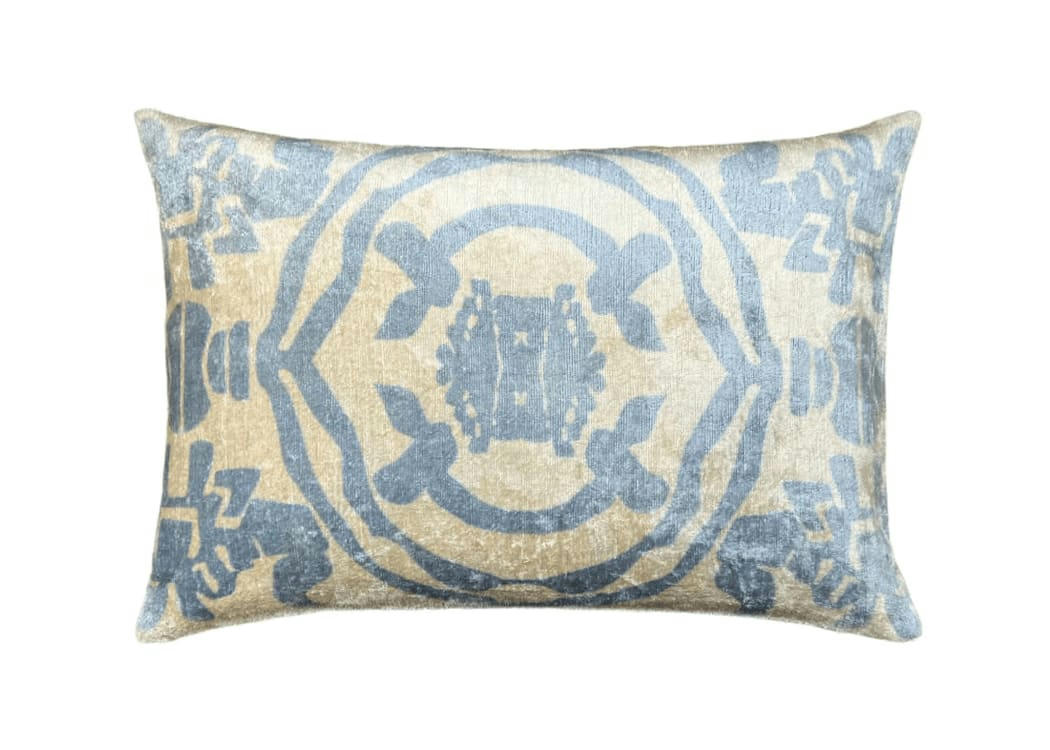 - Housse de coussin velours soie ikat   40x60 bleu
