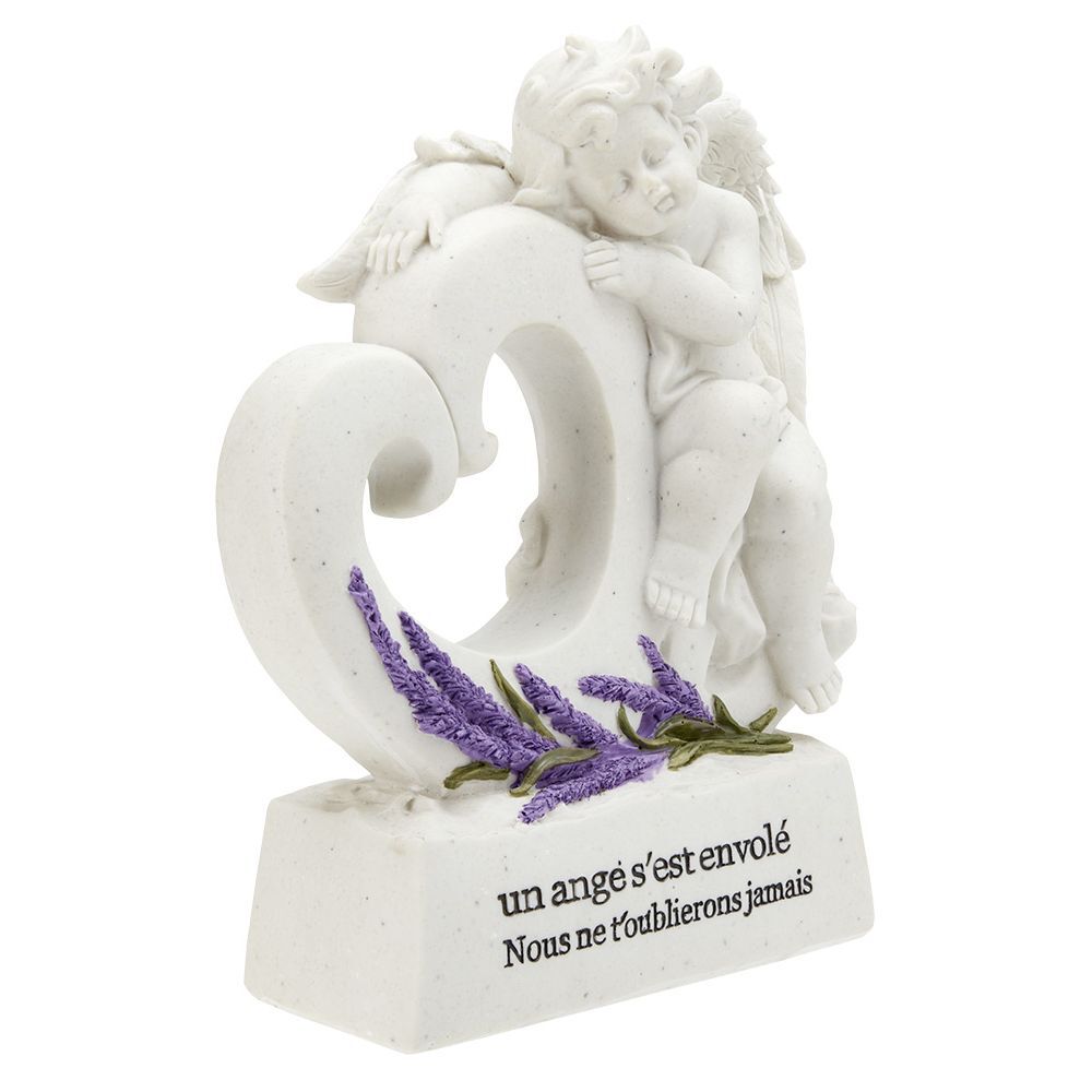 Plaque funéraire Ange coeur sur socle motif lavande