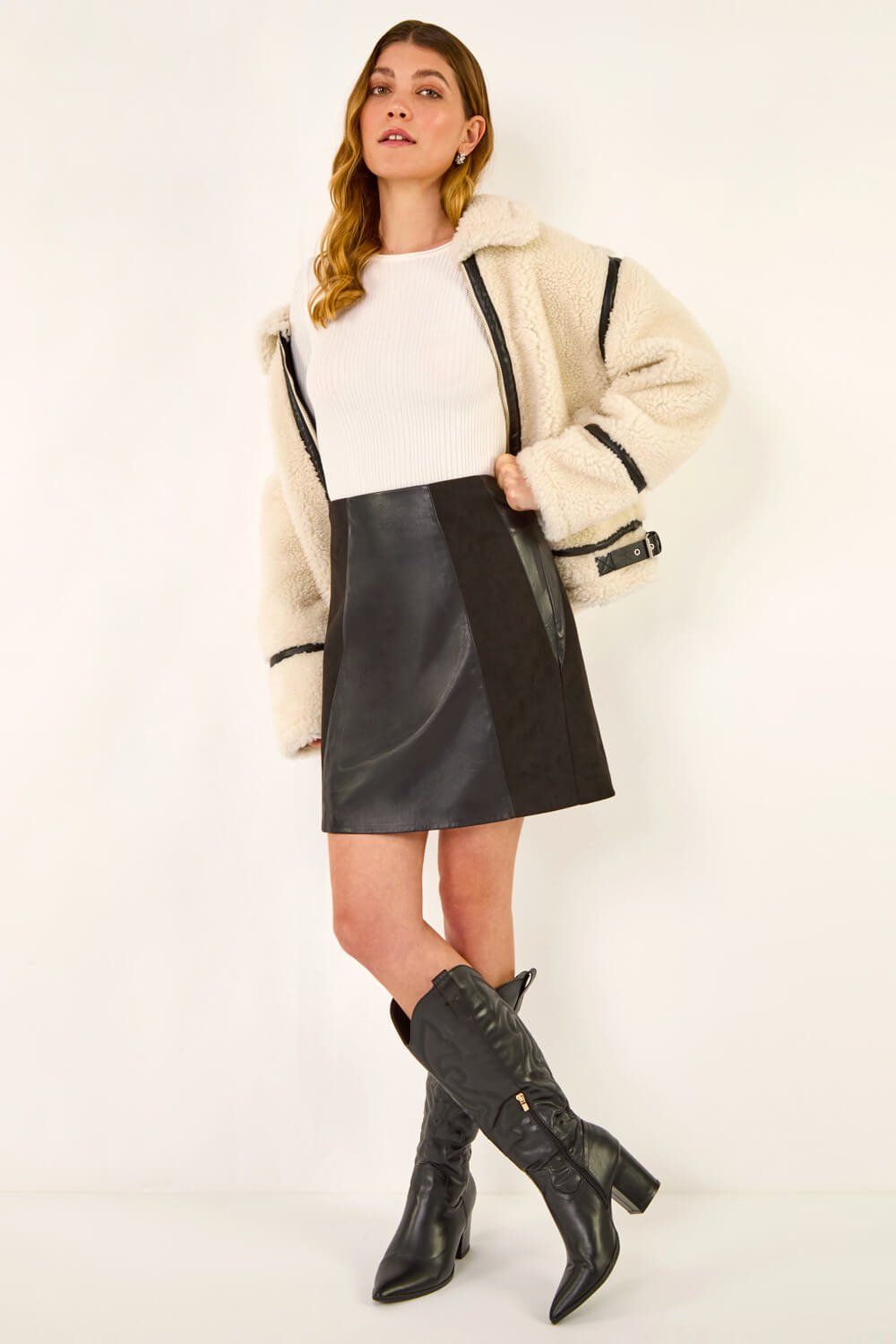 Roman Faux Suede Mix Stretch Skirt