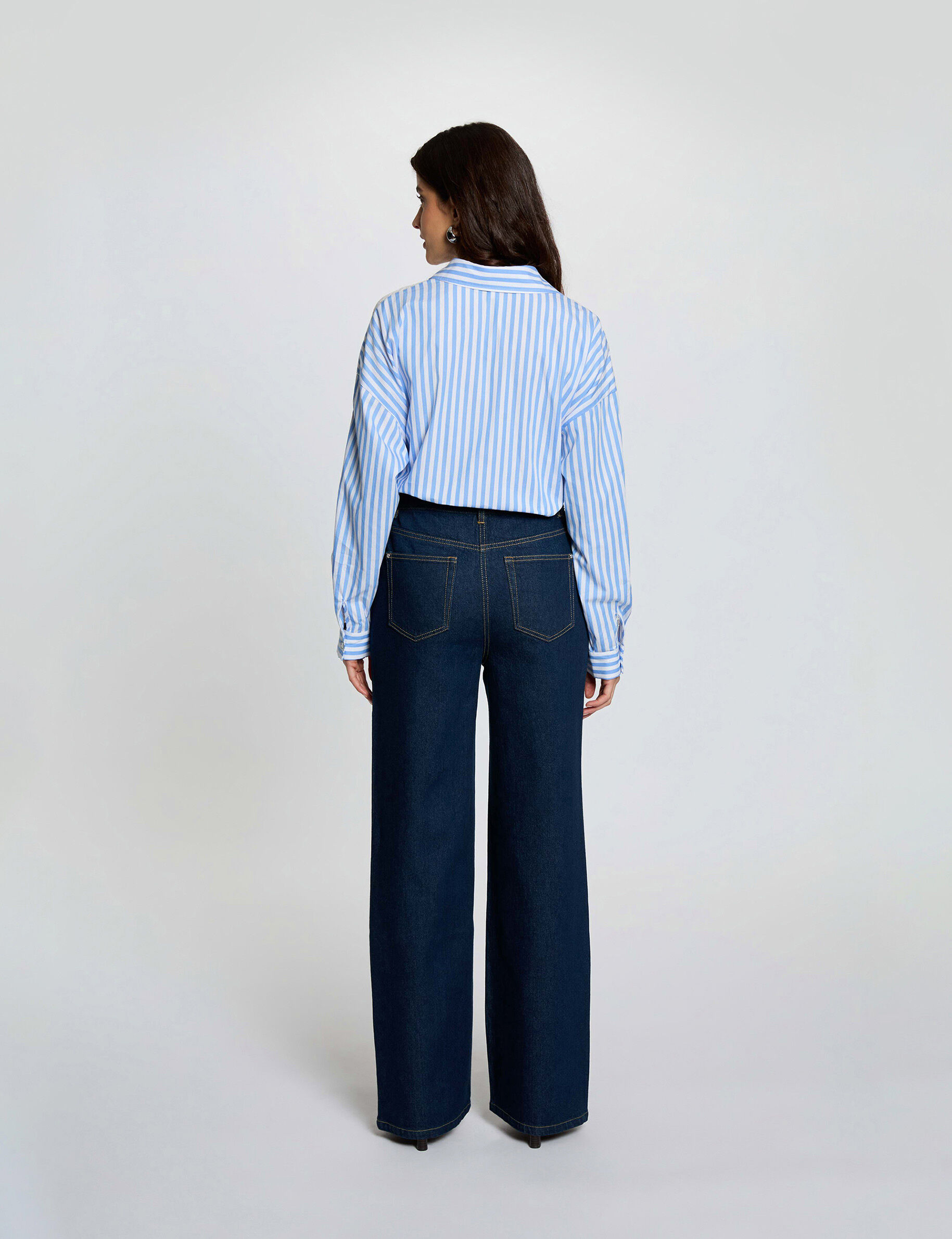 High-Waisted Wide-Leg Jeans Raw Denim Women