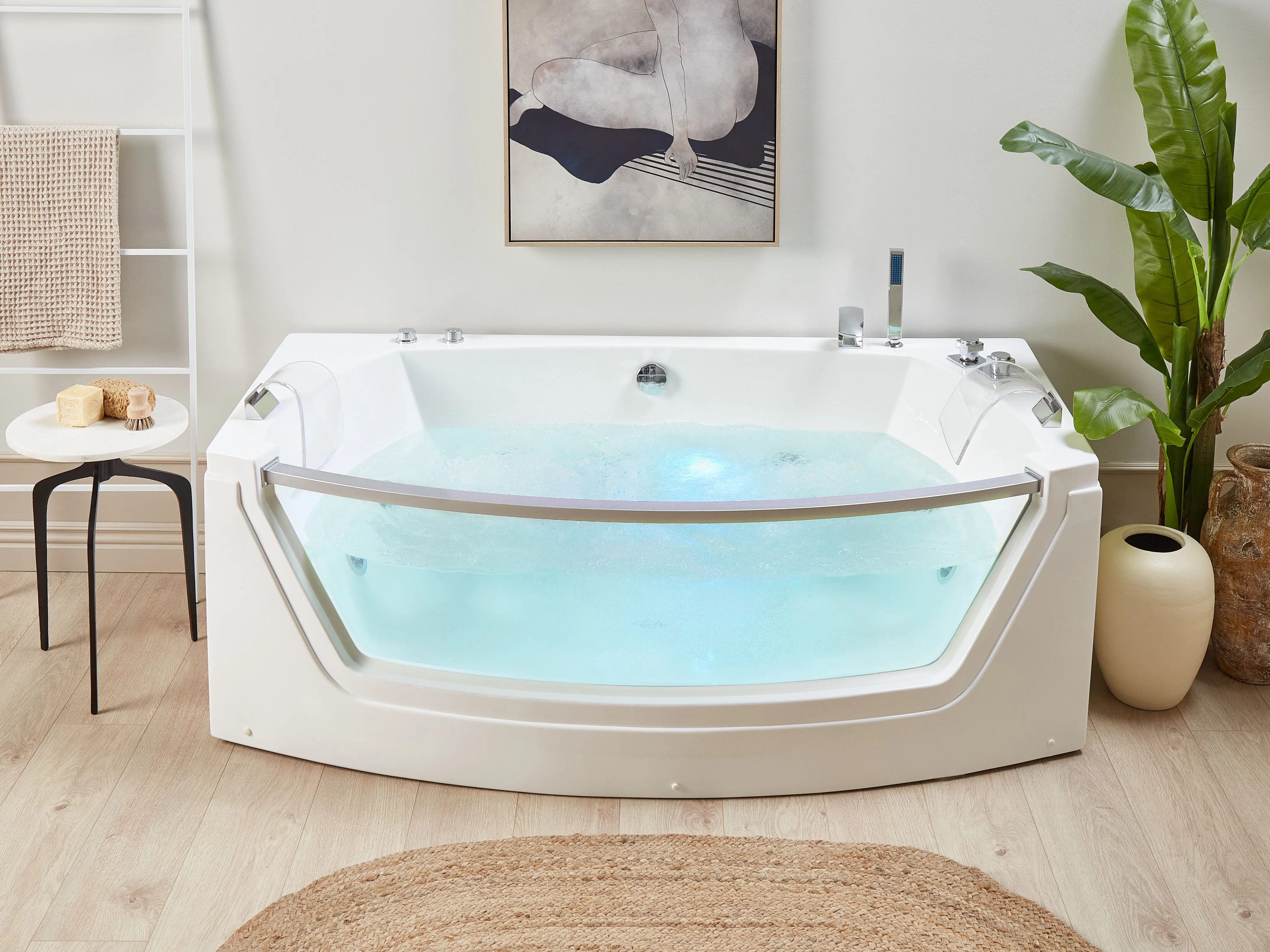 Corner Hot Tub with LED FUERTE 1750 x 850 mm White