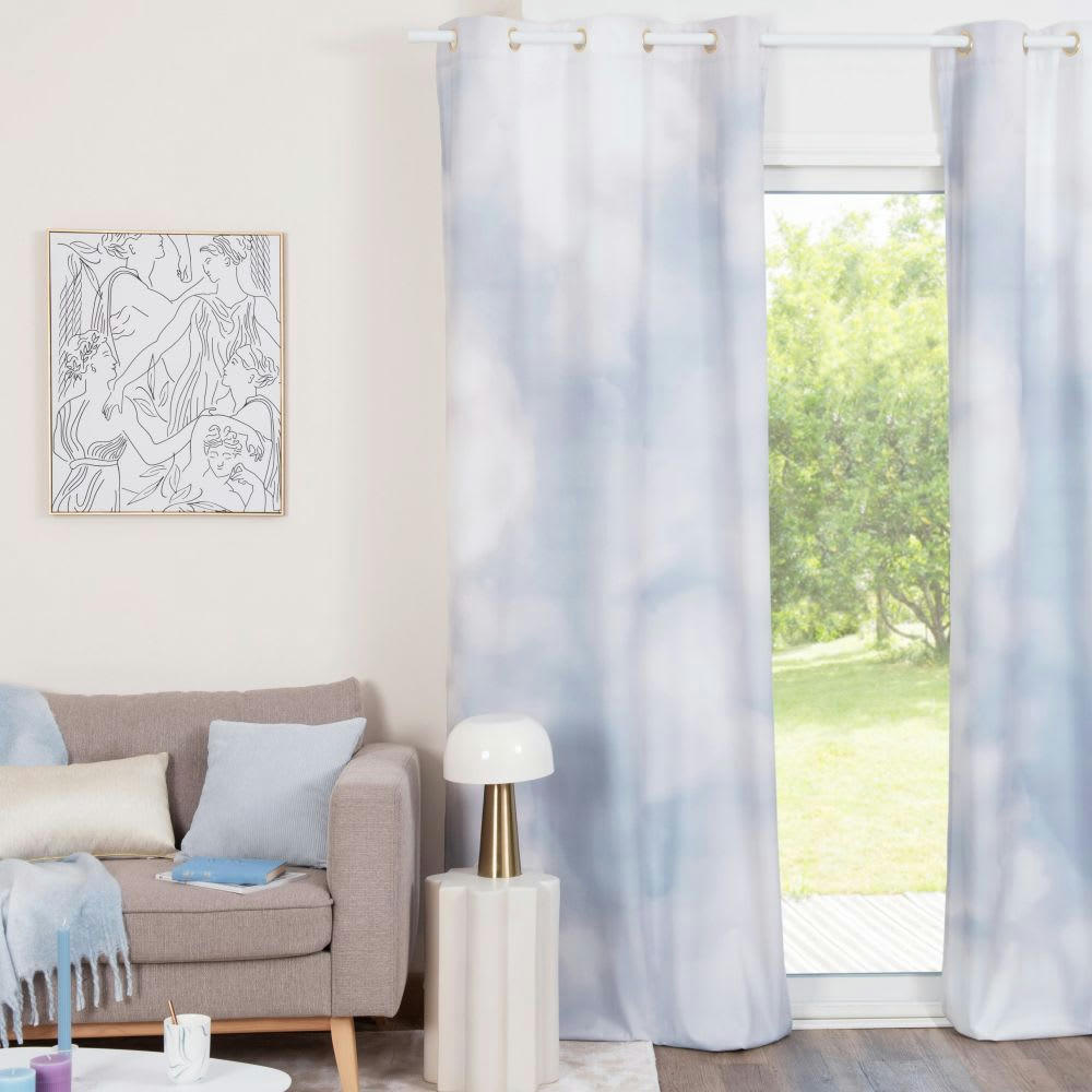 KALVOU - Rideau en suédine de polyester recyclé imprimé nuages bleus, roses et blancs à l'unité 110x250