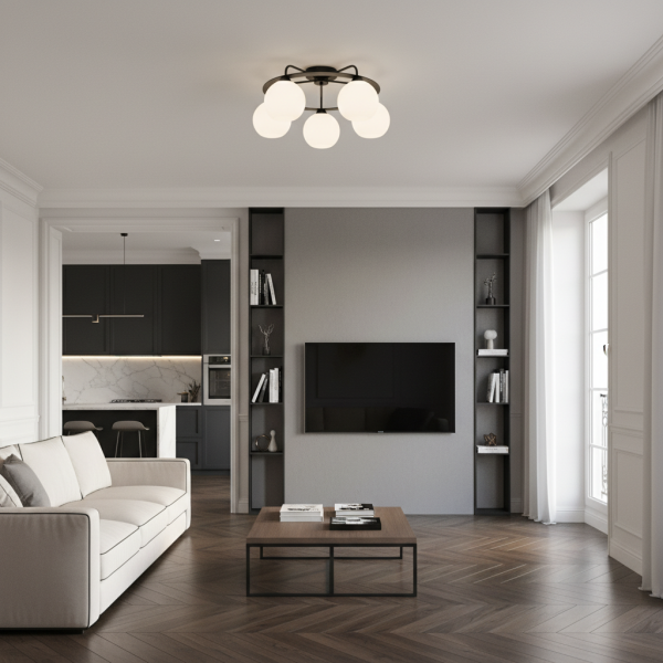 Lampa sufitowa EDYLIT czarna kule białe okrągła loft 5xE27 VIOLETTA 14-150
