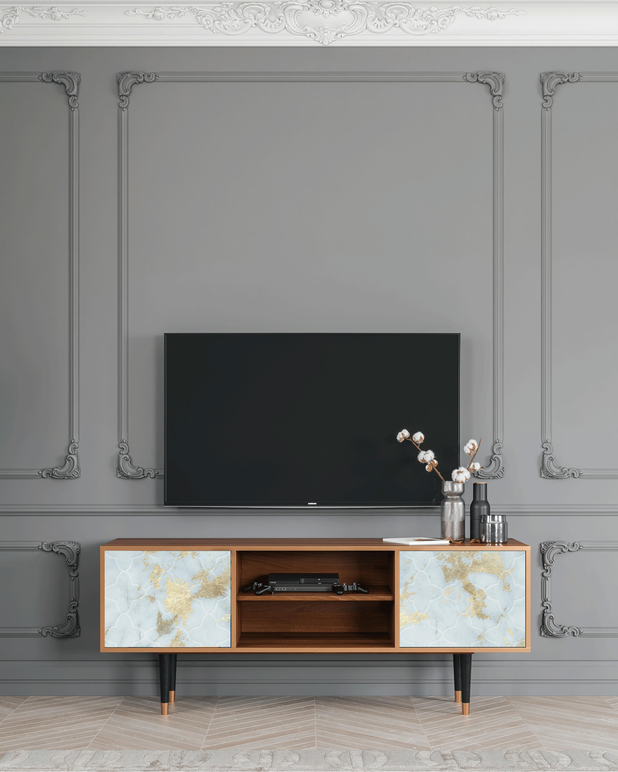 GOLDEN WAVES - Meuble TV  blanc clair 2 portes L 170 cm