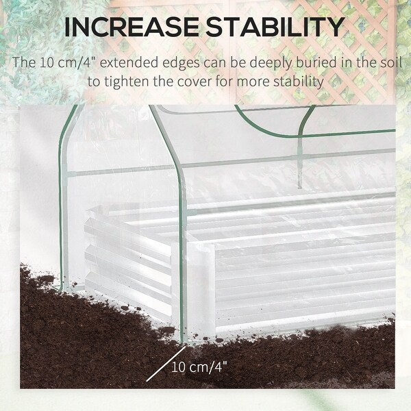 Outsunny Galvanized Raised Garden Bed with Mini Greenhouse Cover, Outdoor Metal Planter Box with 2 Roll-Up Windows