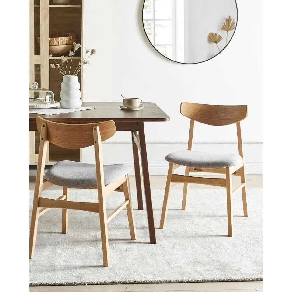 SMILEY - Eetkamerstoel set van 2 - Lichtgrijs - Licht hout/Stof