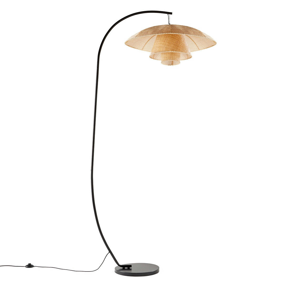 Lampadaire arc métal acier et rotin, Lola