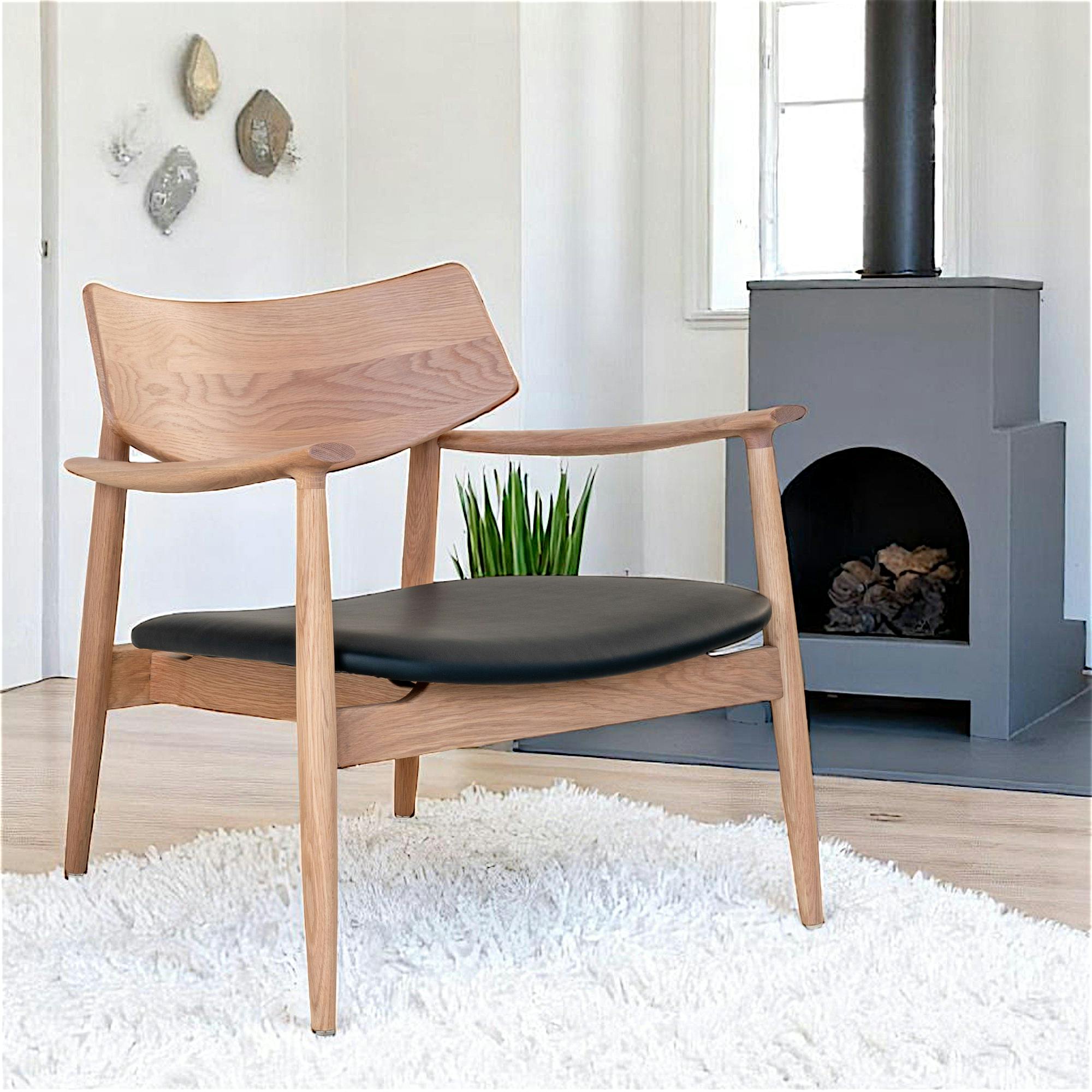 Fauteuil design en chêne avec assise noire BERLIN