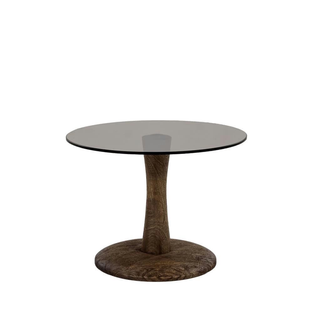 BOOGIE - Table d'appoint ronde en verre et bois de manguier D55cm bois foncé
