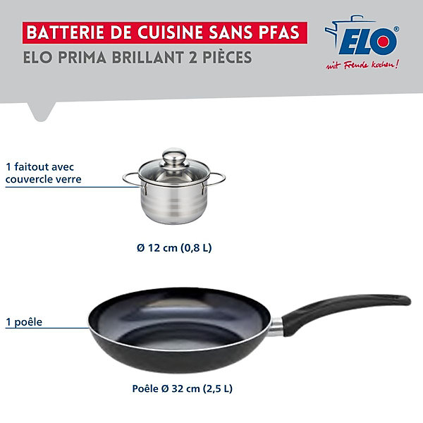 Ensemble de 1 Poêle de cuisson 32 cm et 1 faitout 12 cm Elo Prima Brillant