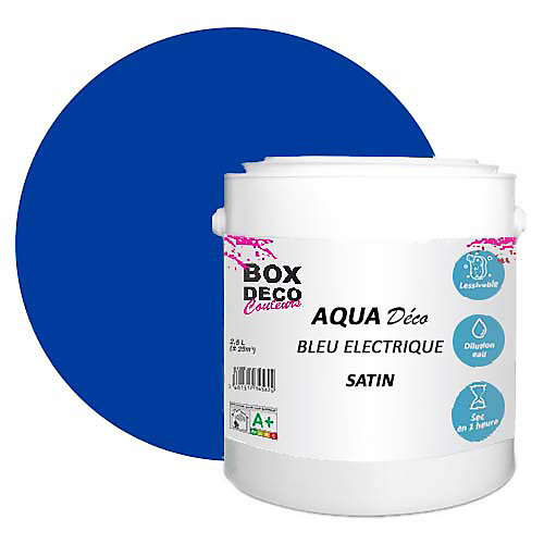 Bleu Electrique Peinture murale acrylique aspect satin Aqua Déco - 2,5 L