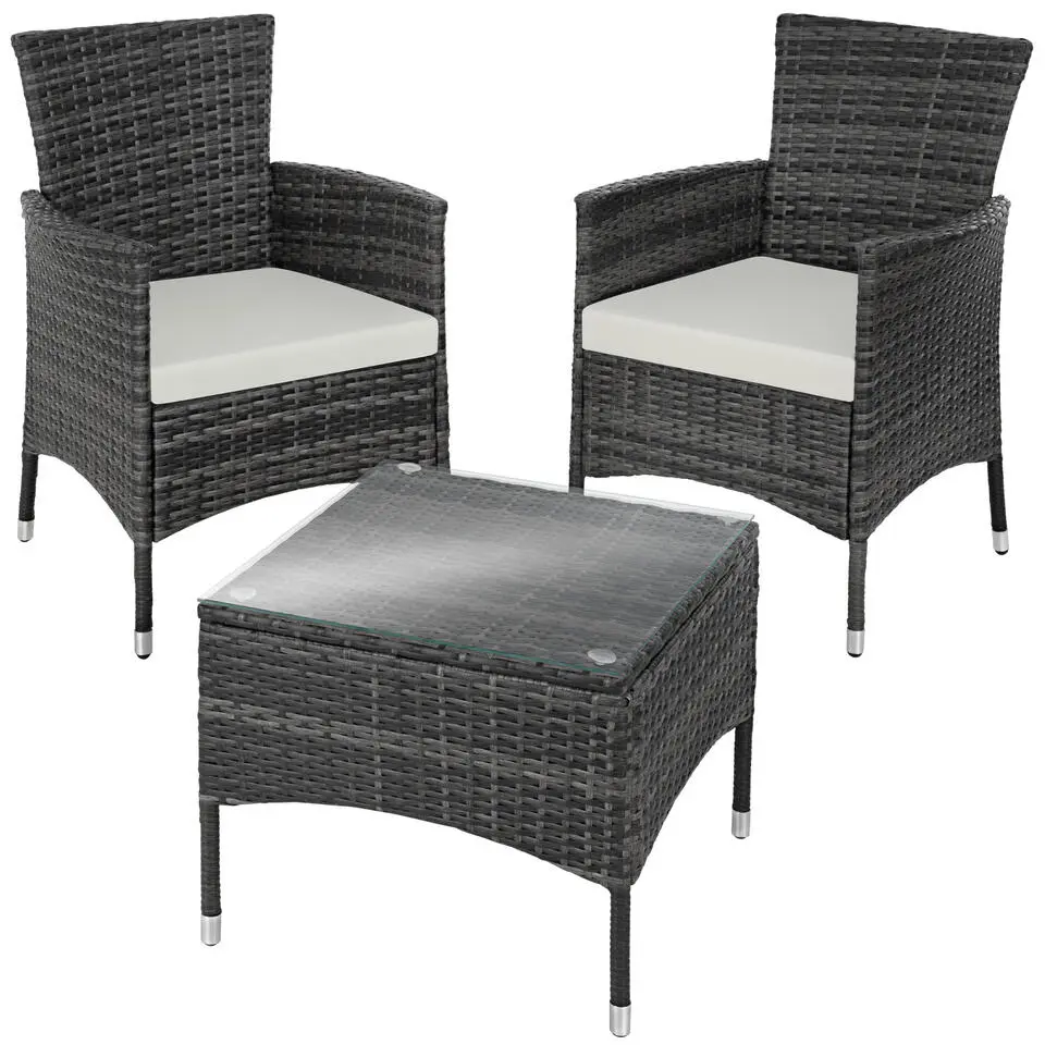 tectake Wicker bistroset Luzern 2 1 met kussenhoezen in 2 kleuren - Grijs