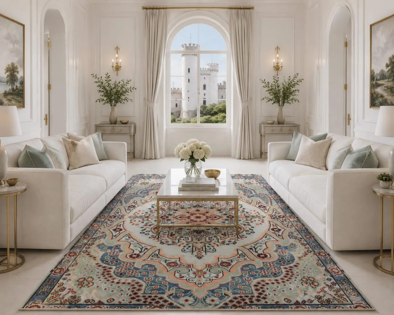 Vintage Hand Knotted Rug, Blue Floral Medallion Area Rug, Traditional Oriental Style Home Decor