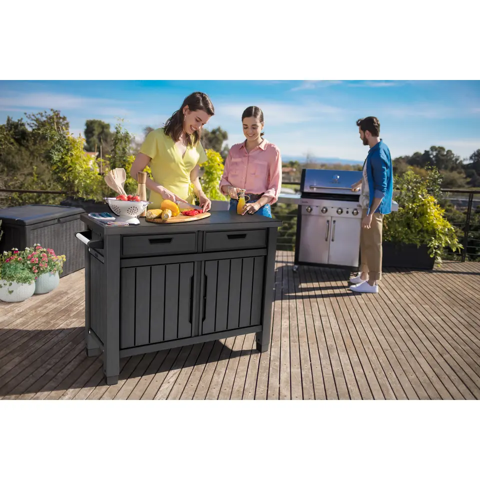 Keter Unity XL Barbecuetafel met lades - 207L - 134x51,7x89,6cm - Antraciet