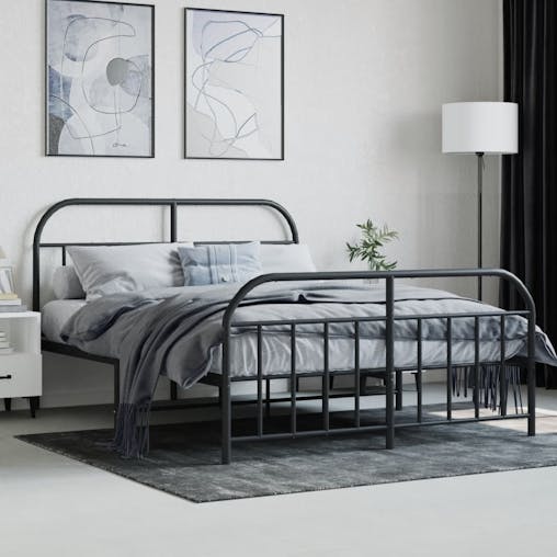NNEVL Metal Bed Frame with Headboard and Footboard Black 153x203 cm Queen