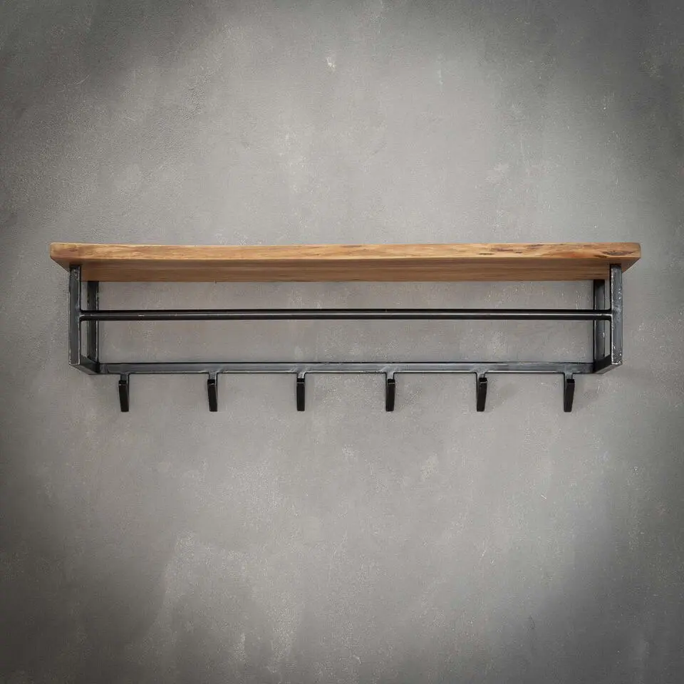 Kapstok 6 Haken Incl. Hoedenplank - Acaciahout