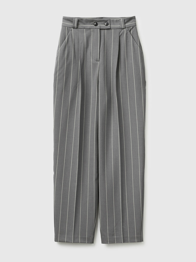 Carrot-fit pinstriped trousers
