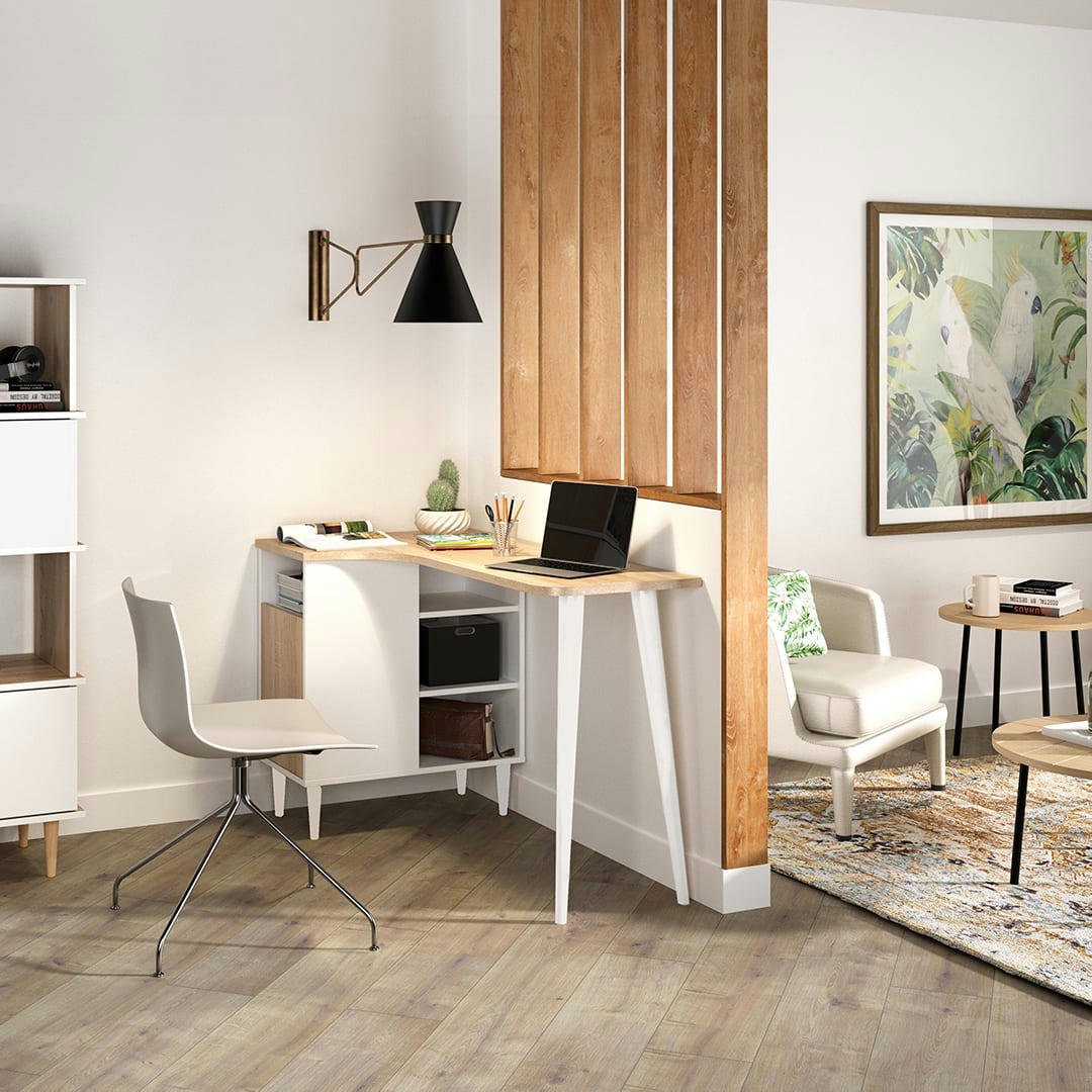 NOOK - Bureau effet bois blanc et chêne naturel