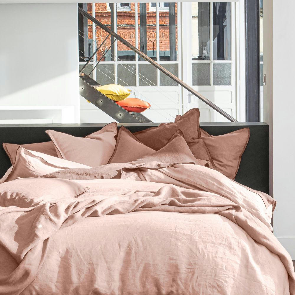 - Housse de couette lin lavé rose 220x240 cm