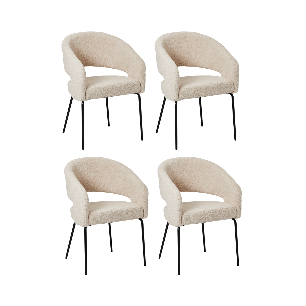 Furnhouse eetkamerstoelen armleuning Natalie - Beige - Stof (Bouclé) - Set van 4