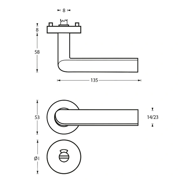 Türdrücker »Ovale«, D.53x8 mm WC8 mm stift