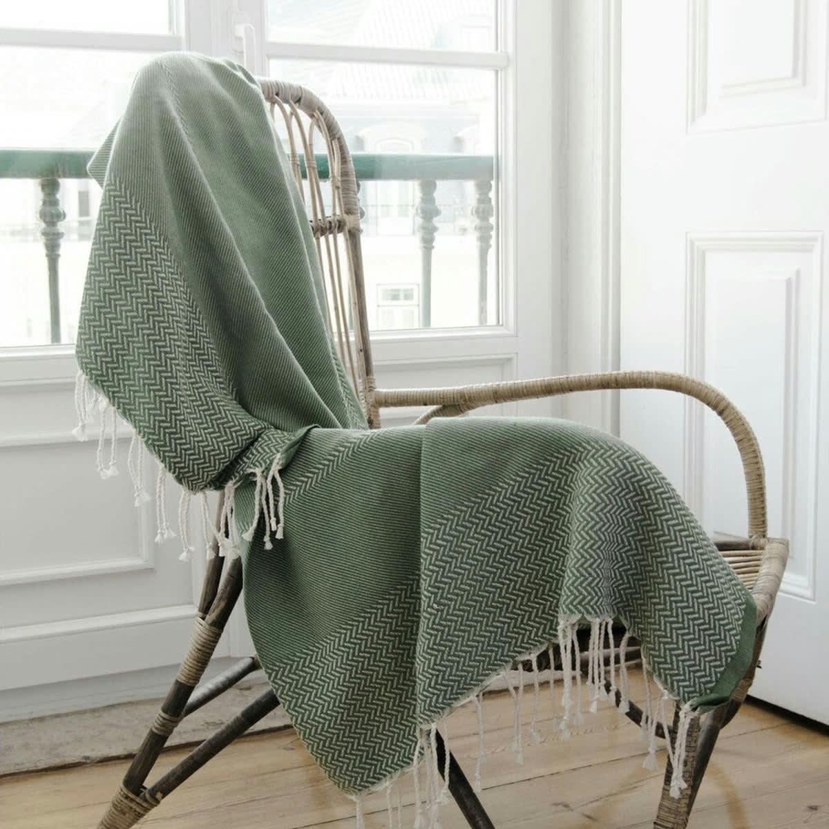 OSLO - Plaid coton  130x170 vert kaki