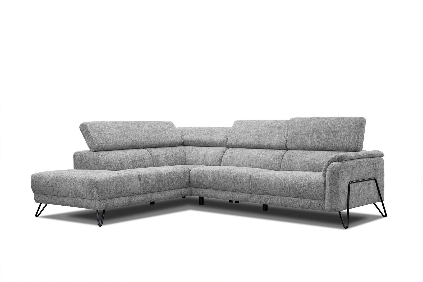 RODEN - Canapé d'angle gauche 5 places tissu gris