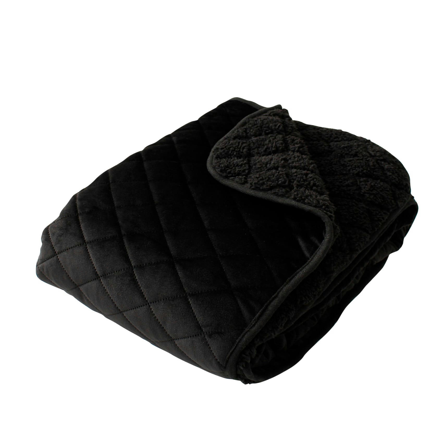 - Plaid en velours et sherpa polyester/velours noir 125x150 cm