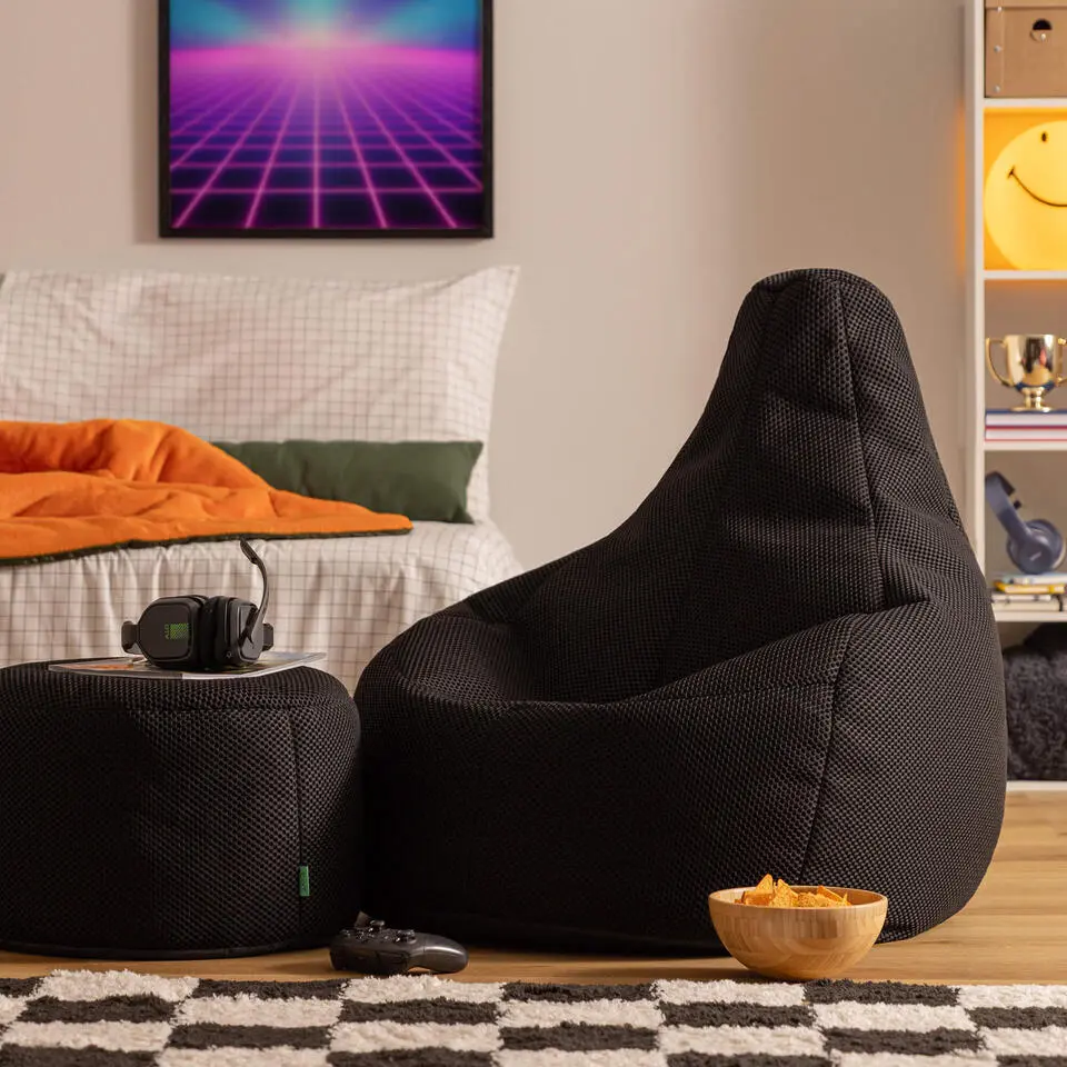 icon - Dalton Zitzak Fauteuil met Poef - Gaming - Zwart