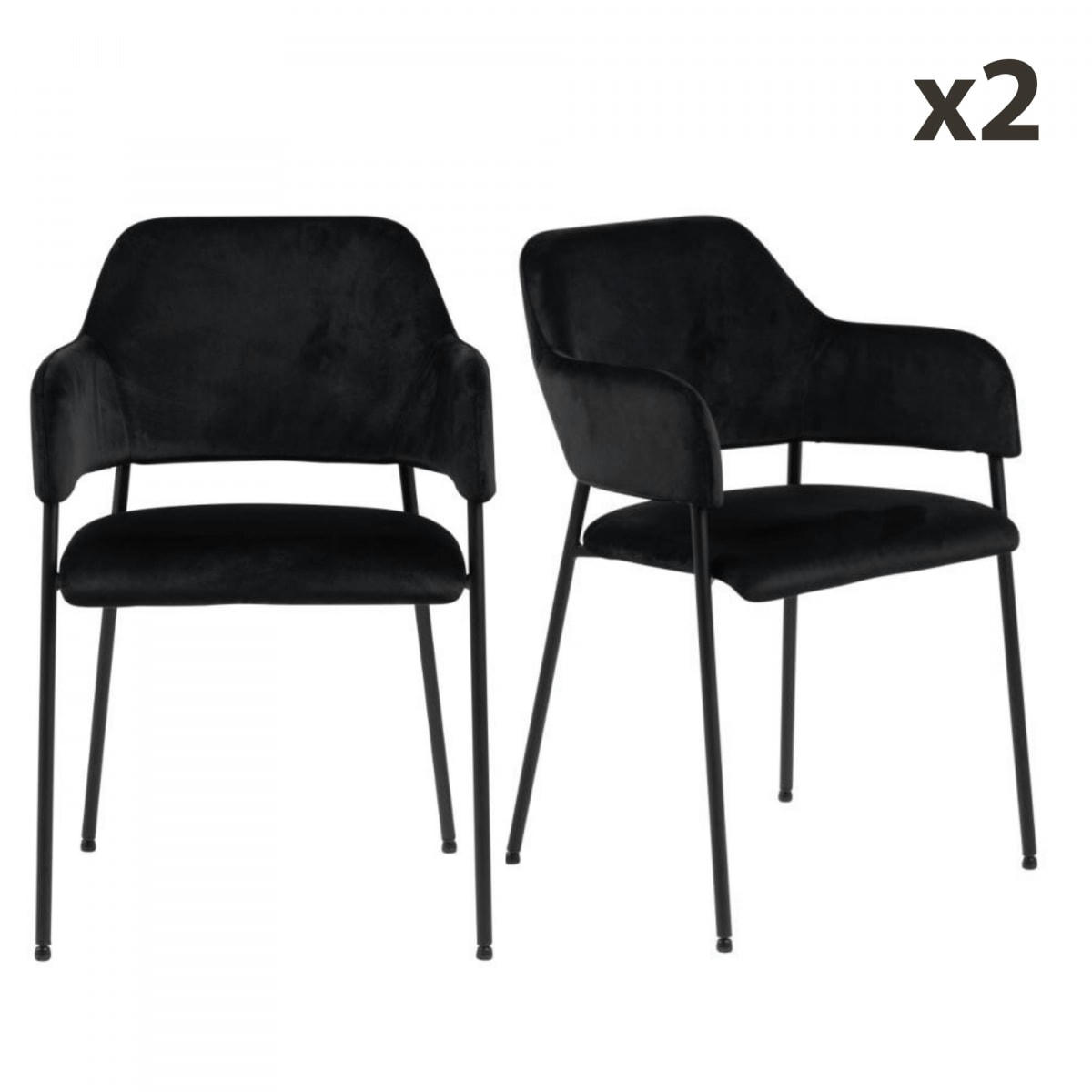 LIMI - Lot de 2 chaises en velours noir avec accoudoirs