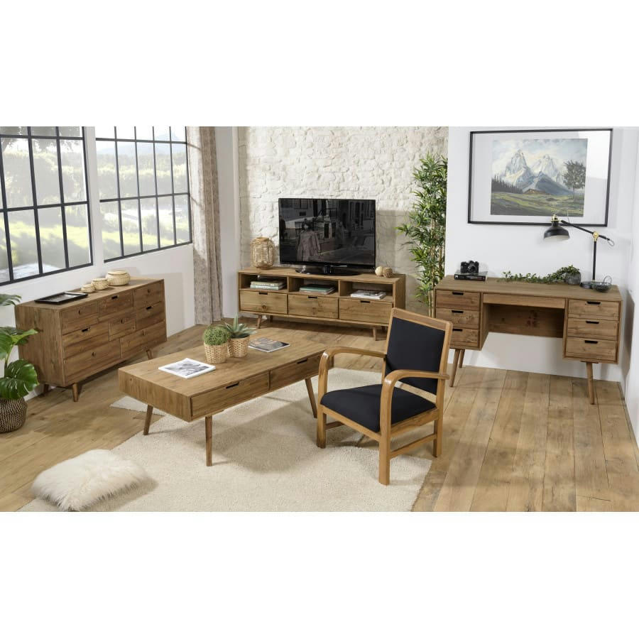 ERIS - Fauteuil en teck et tissu noir