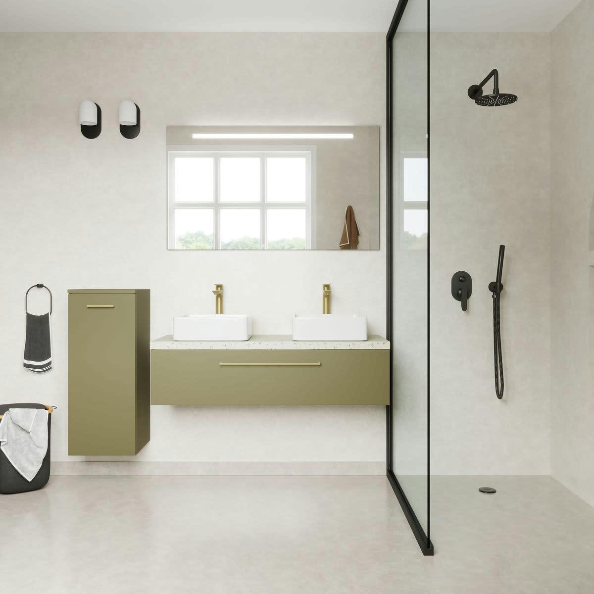 GLASGOW - Meuble salle de bain 2 vasques posées 120cm 1 tiroir Vert