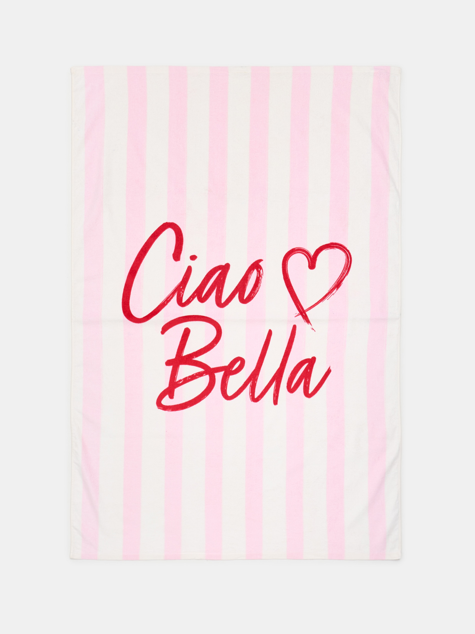 Ręcznik w paski z napisem Ciao Bella