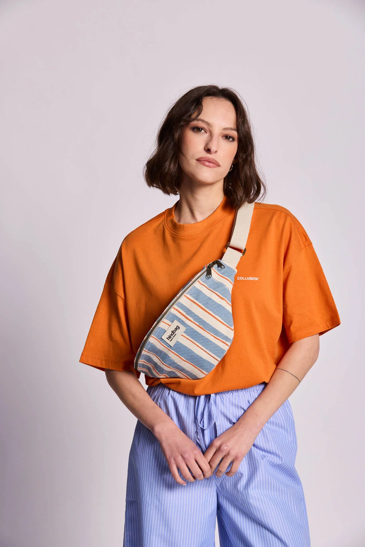 Sac banane Olivia Rayures orange et bleu