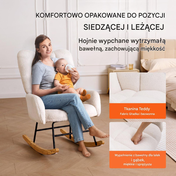 Fotel bujany beżowy tkanina TEDDY BOUCLÉ