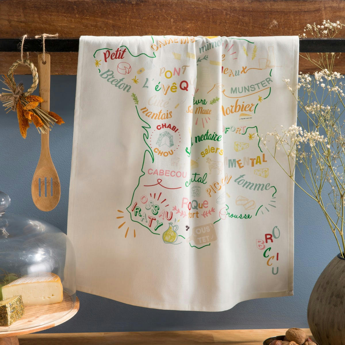 FROMAGES ET RÉGIONS - Torchon imprimé en coton multicolore 50x75