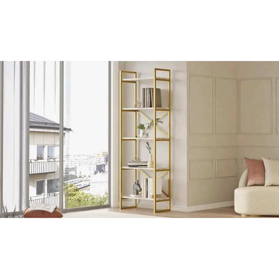 Vg3 Boekenkast - 100% MELAMINE - Marmer, Goud