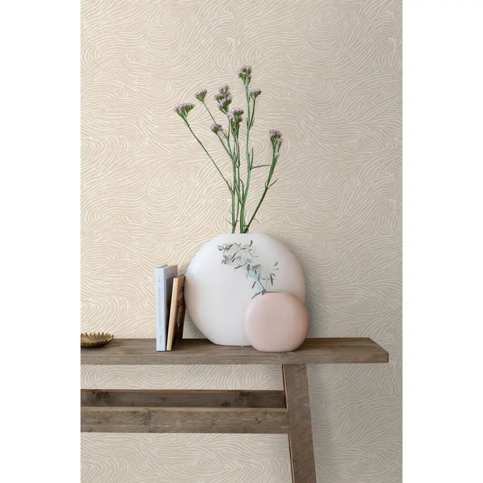 ESTAhome behang 3d golvende lijnen lichtbeige - 53 cm x 10.05 m