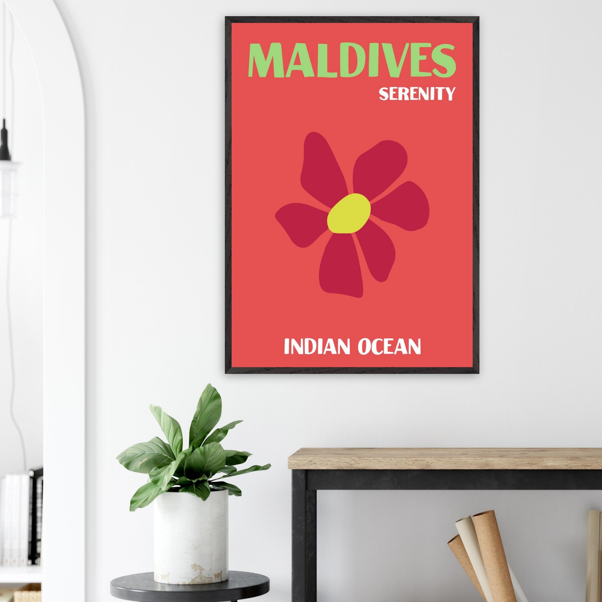 Artfulprints Poster Indian Ocean - Maldives  - 70x100 cm - Rood
