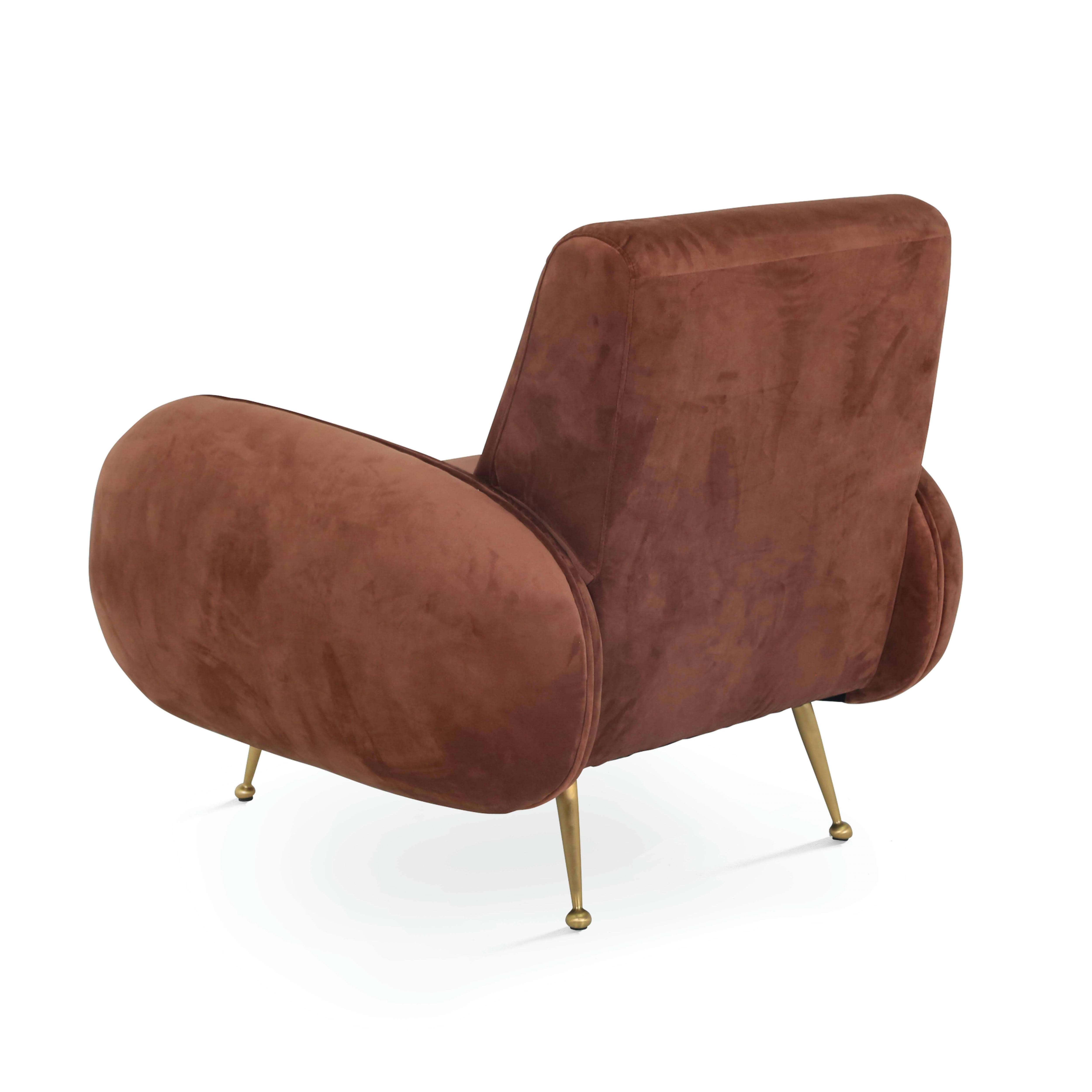 SVEN - Fauteuil en velours vintage terracota